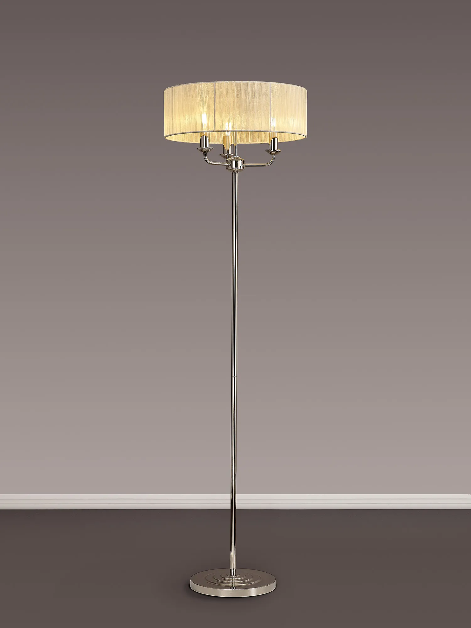 Banyan 45cm 3 Light Floor Lamp Polished Nickel, Cream DK0887  Deco Banyan PN CR